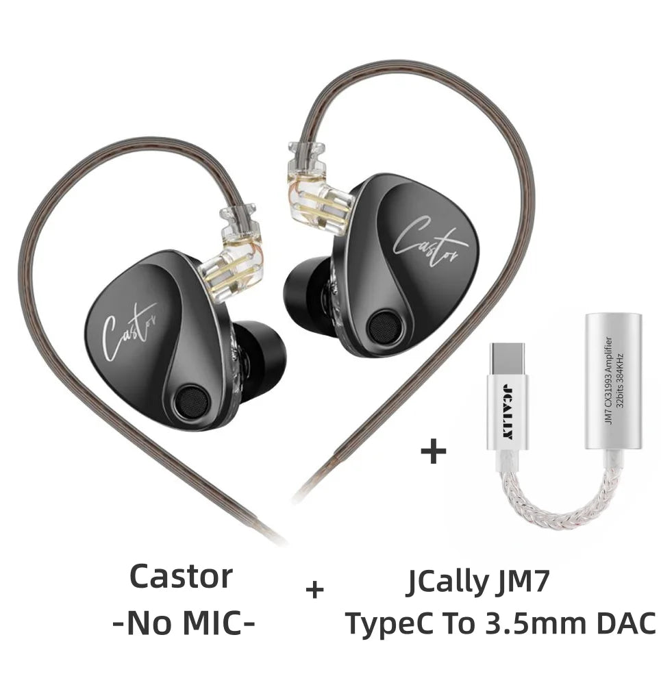 KZ Castor Wired Earbuds Improved Bass HiFi Earphone 2 Dynamic High-end Tunable Balanced Armature In-ear Headphone W/ Accessories