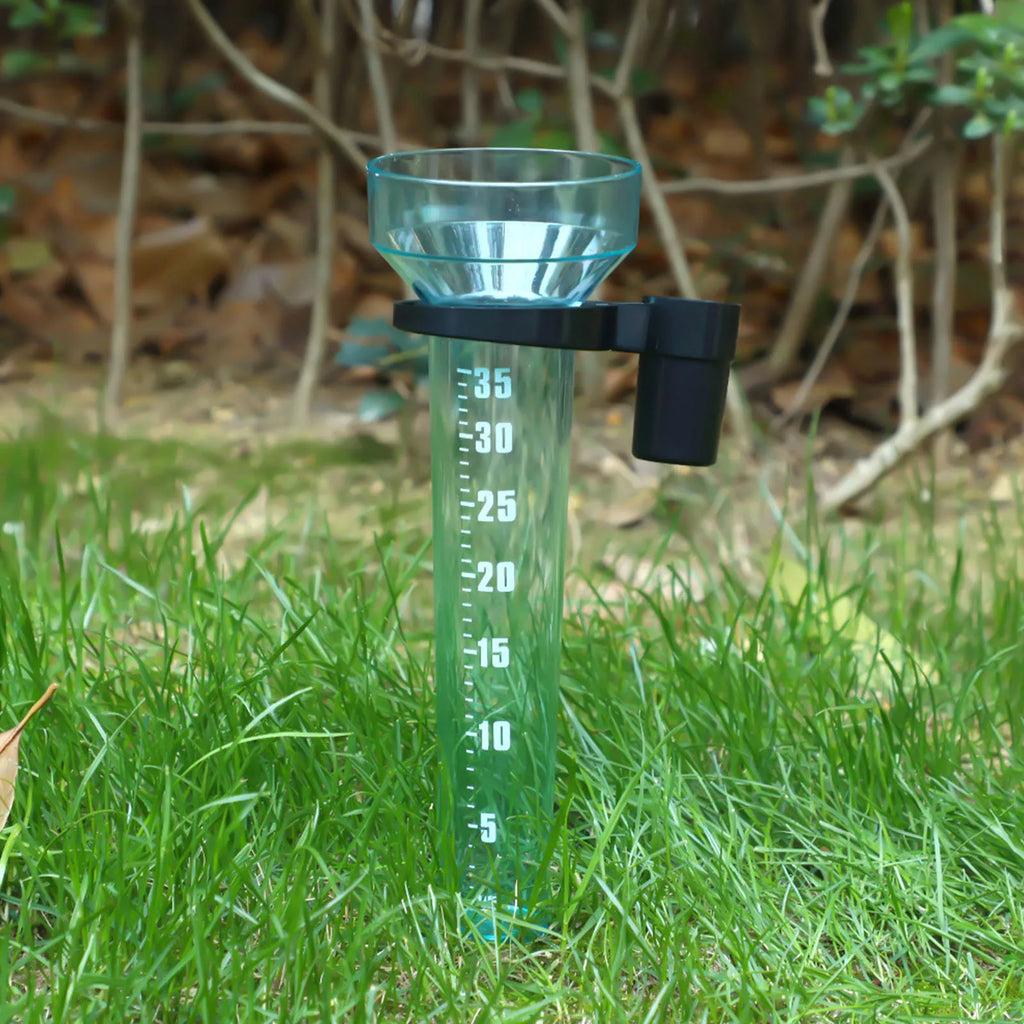 Plastic Rain Measuring Cup with Holder Rain Meter Gauge with 35mm Capacity Easy To Install for Garden Farm Lawn Outdoor Use