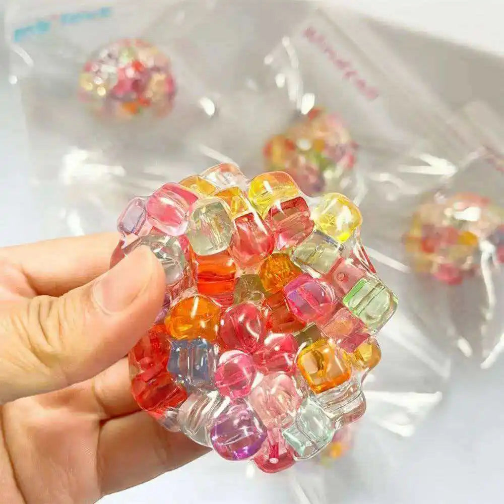 2026 New Creative Handmade Colorful Ice Cube Squishy Ball Beads Filled Crunchy Squeeze Decompression Fidget Toy Gift
