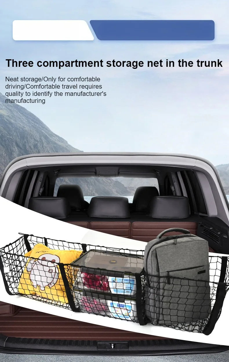 Universal 3-Column Cargo Net Trunk Bed Organizer Mesh Storage Net Bed Grocery Auto Holder Pickup Truck Bed Truck Accessories