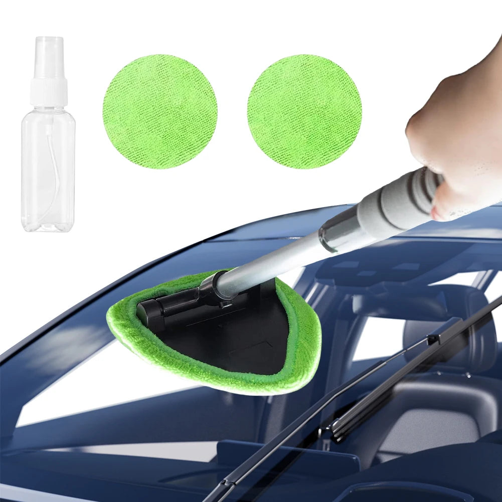 Car Windshield Cleaner with 2 Microfiber Pads Extendable Handle Car Cleaner Mop Washing Windshield Wiper Cleaning Brush Tool