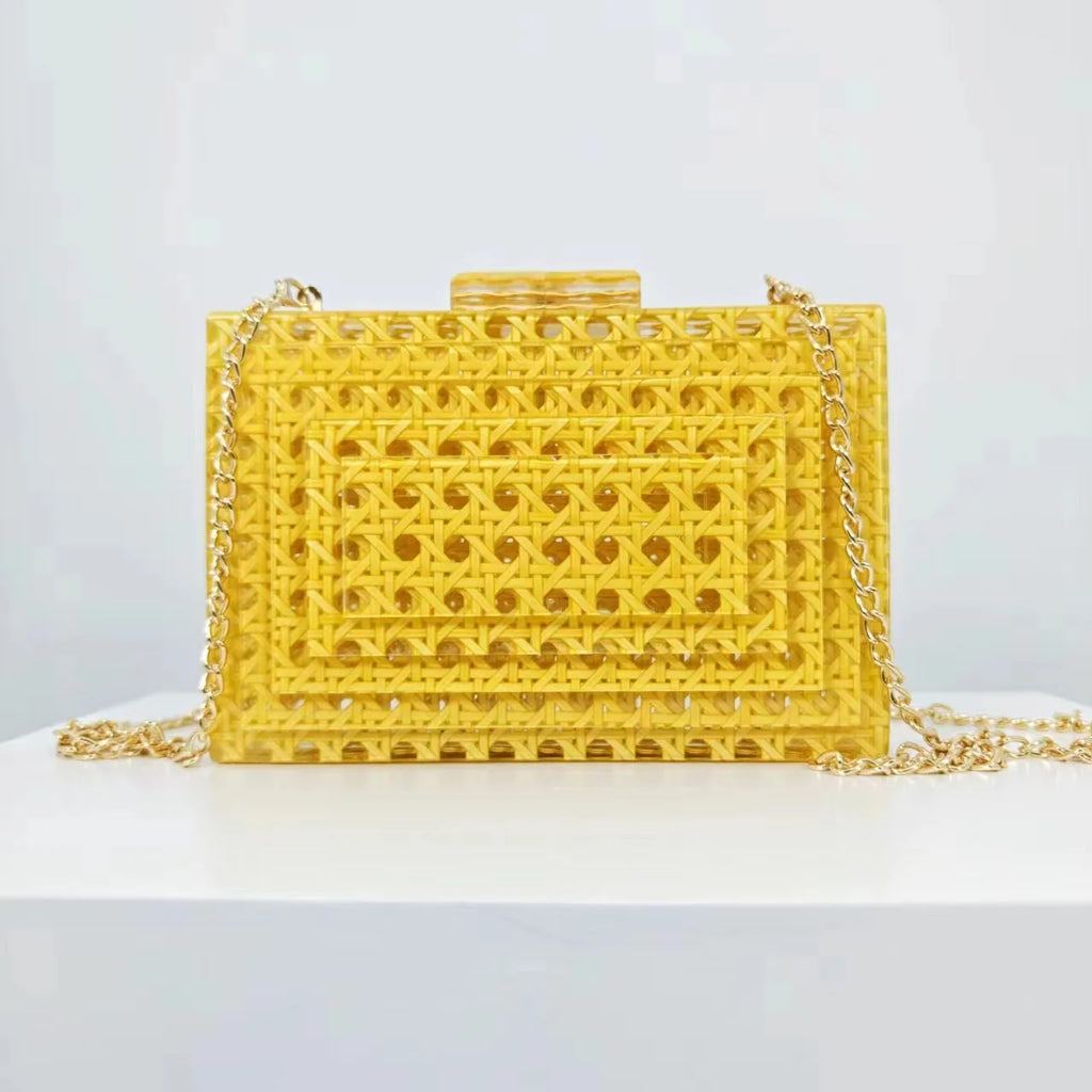 2024 New Women Acrylic Egg Cane Bag Rattan Clutch Bag For Luxury Wedding Party Purse Summer Beach Wicker Handbag Designer