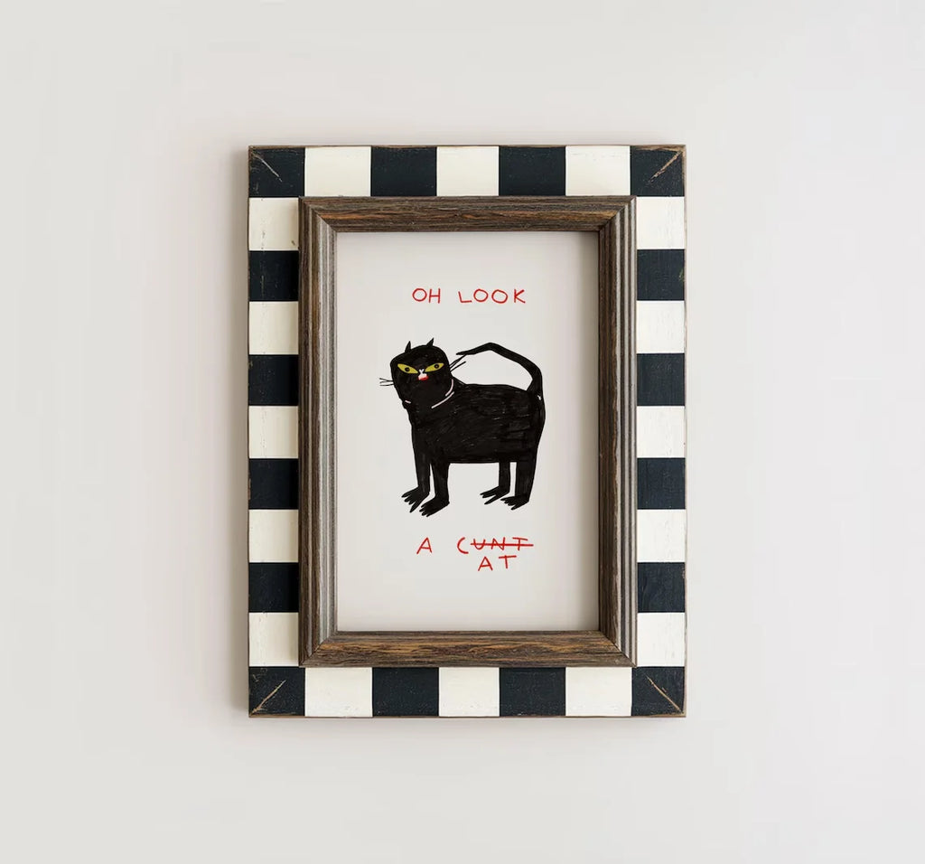 "Playful Whimsical Black Cat Wall Print Decor - Quirky Humorous Art Poster for Eclectic Living Room Accent, Cozy Bedroom Wall De