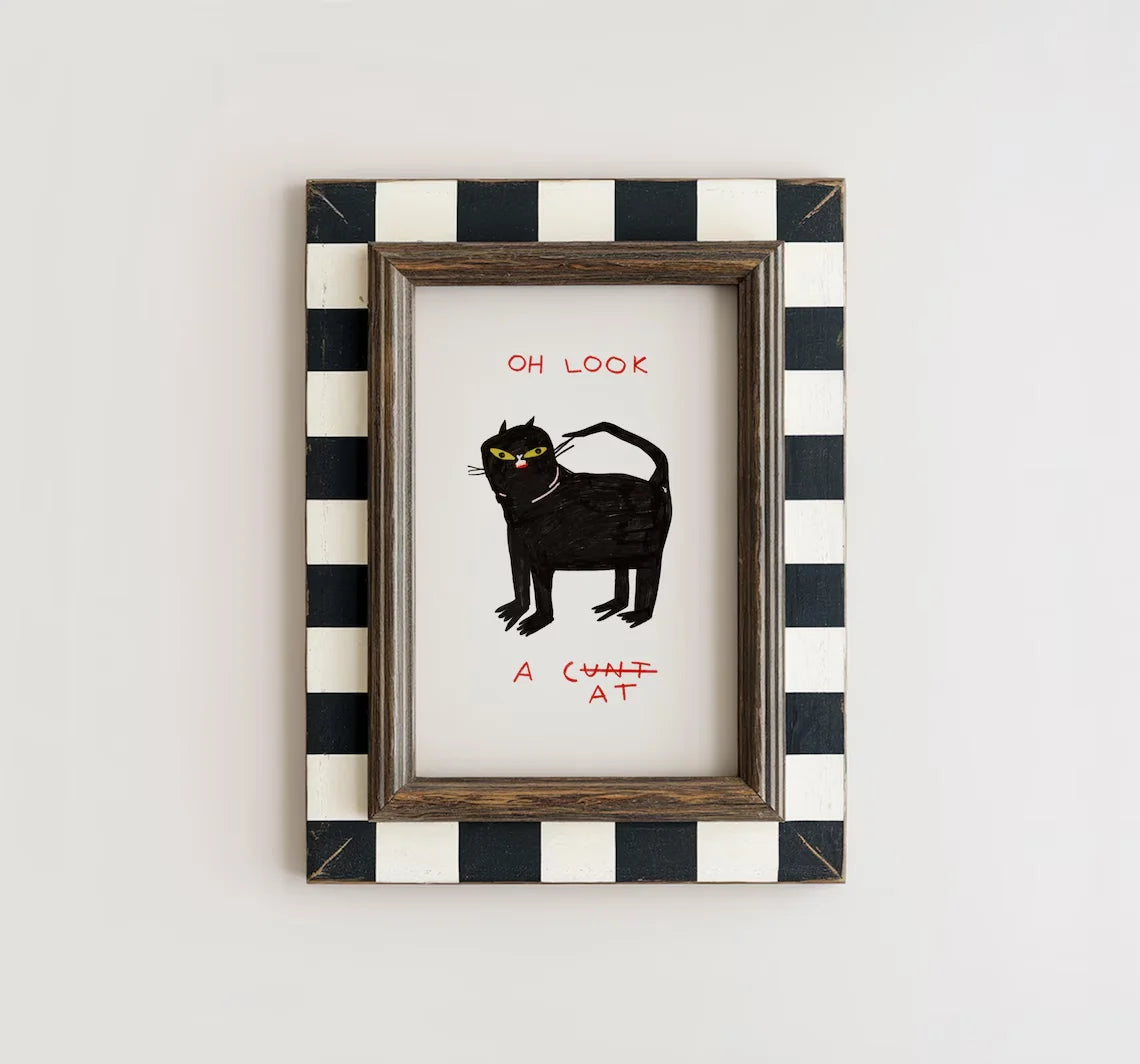 "Playful Whimsical Black Cat Wall Print Decor - Quirky Humorous Art Poster for Eclectic Living Room Accent, Cozy Bedroom Wall De