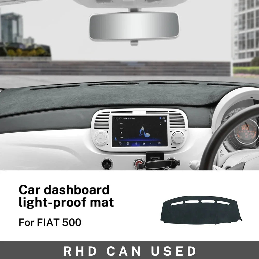 LHD RHD For Fiat 500 2008-2023 Abarth 595 2012-2017 2018 2019 2020 2021 2022 2023 Flannel Dashmat Car Sunshade Mat Carpet Pad