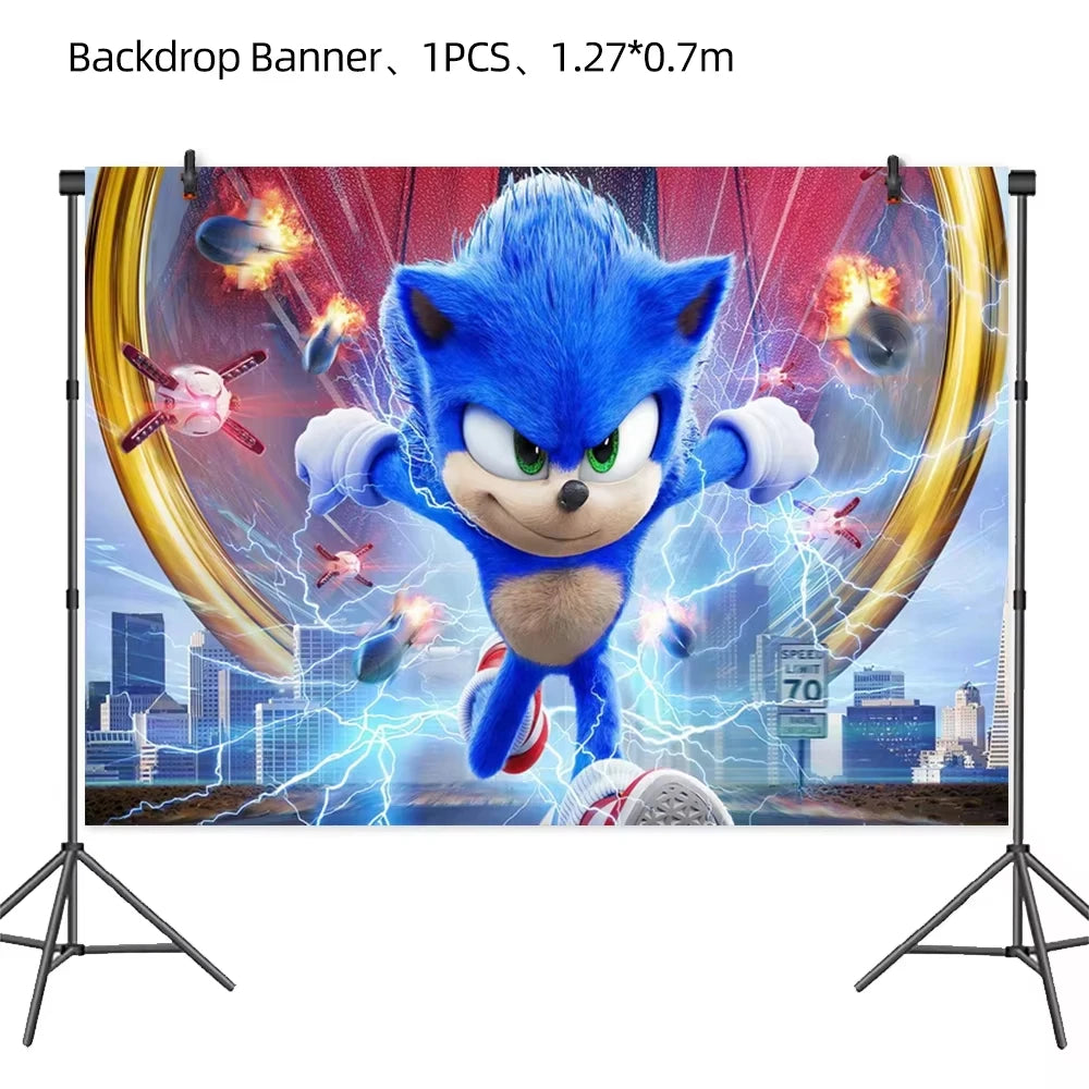 Sonic Birthday Party Supplies Hedgehog Action Figure Disposable Tableware Paper Plates Cup Knife Fork Spoon Baby Bath Toys