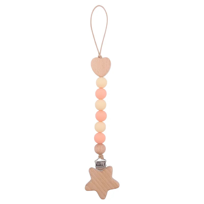 Baby Anti Drop Chain Beech Star Clips Toddles Soothing Teeth Silicone Beads Pacifier Chain Newborn Appease Infant Dummy Holder