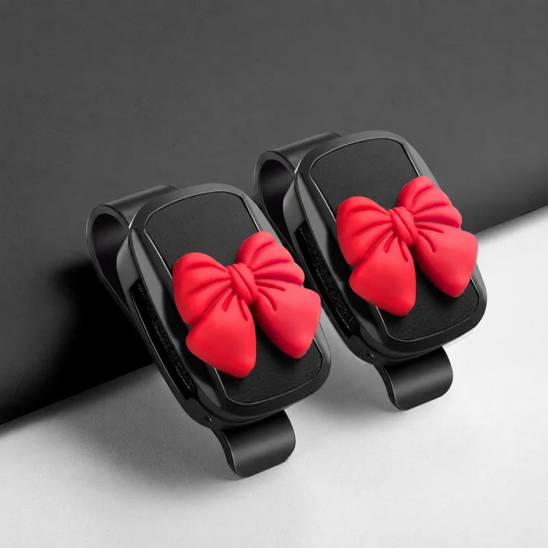 Bowknot Car Glasses Clip Cute Feminine Cartoon Sun Visor Multifunctional Storage Holder Eyeglass Organizer Auto Interior