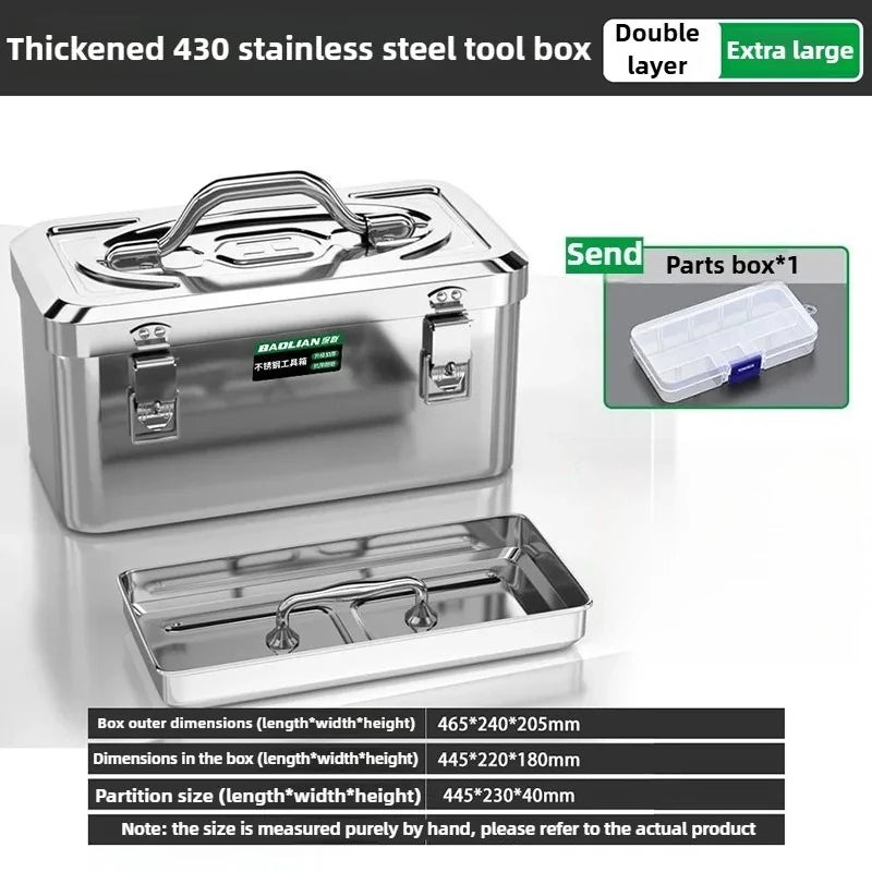 Stainless Steel Toolbox Organizer Electronics Car Mechanic Tool Case Thickened Hardware Storage Tools Case Handheld Toolbox