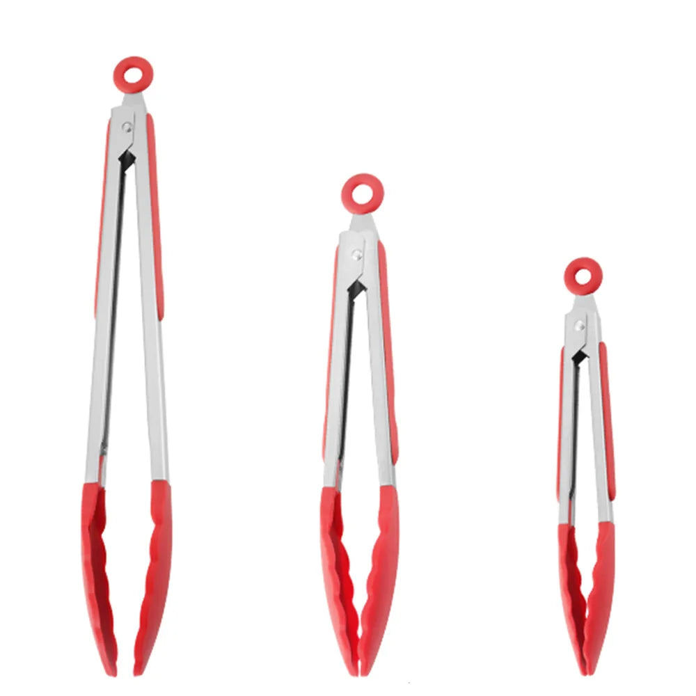 7/9/12inch Silicone Kitchen BBQ Tongs Stainless Steel Locking Cooking Tongs with Silicone Tips Non-Slip Food Tongs for Cooking