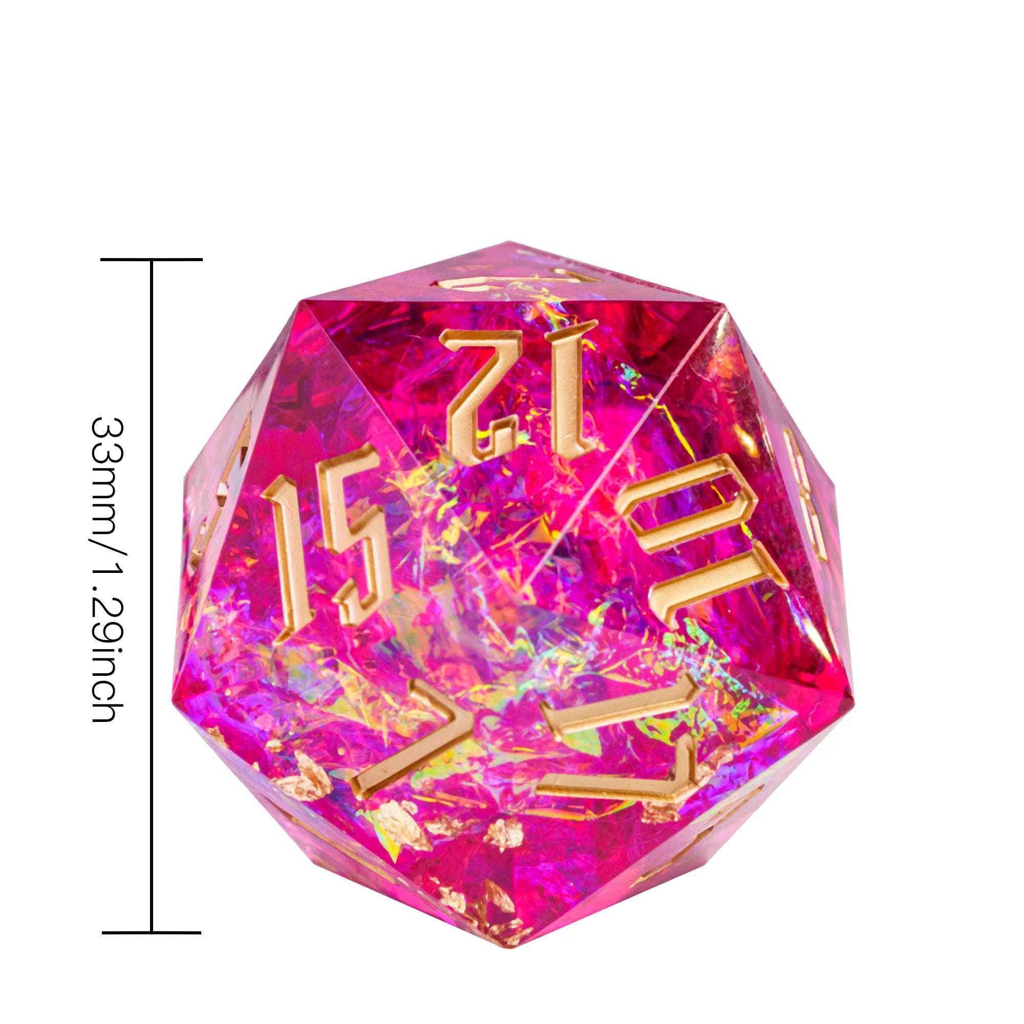 Cusdie 33mm Rainbow Film D20 Dice, 20 Sided Resin Sharp Edges Dice, Single D20 Polyhedral Dice, for Role Playing Board Game