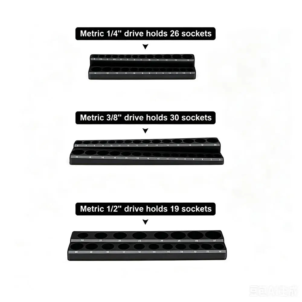 Magnetic Plastic Socket Holder Metric & SAE Magnetic Socket Organizer Rack 1/4" 3/8" 1/2" Drive Socket Storage Tool Holder
