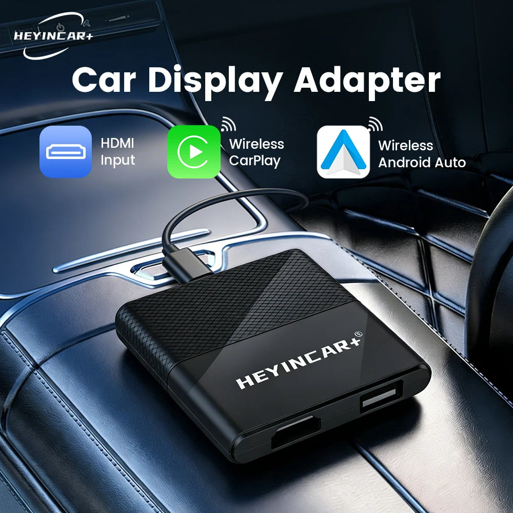 HEYINCAR Car Tv Mate HDMI Multimedia Adapter Wired to Wireless CarPlay Android Auto Video Converter for Google TV Stick Game Box