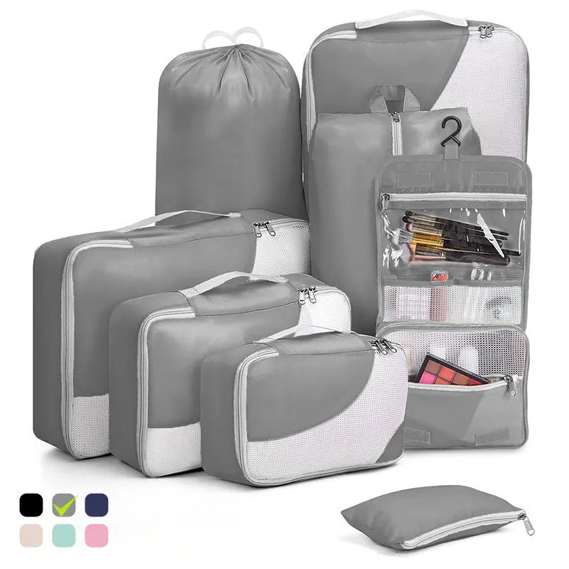 Good Quality 8 Pieces Suitcase Organizer Pouch Visual Mesh Packing Cubes Tear-resistant Clothing Storage Bags with Toiletry Bag