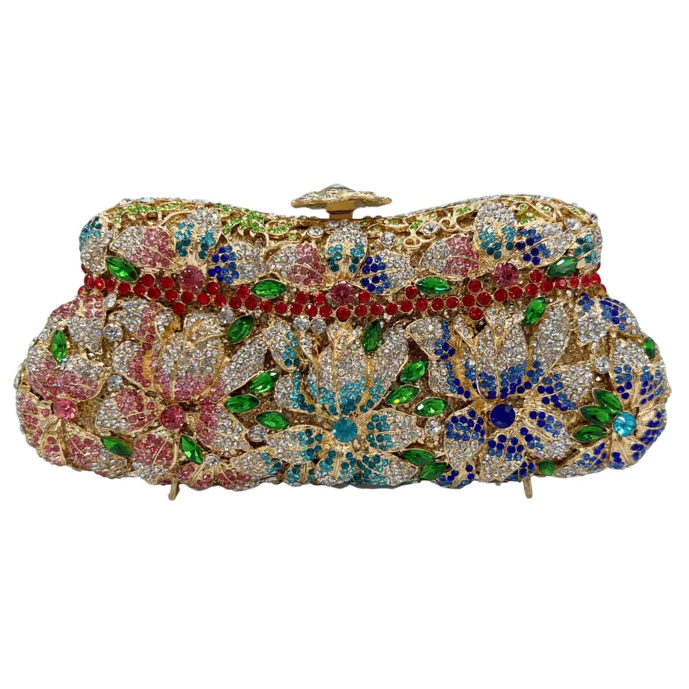High Quality Flower Hollow Diamond Wedding Dinner Ladies Diamond Chain Bag Evening Bag