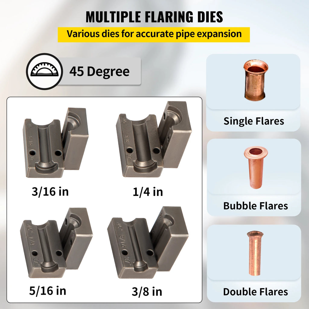 SucceBuy Brake Line Flaring Tool 45° Double Flares for 3/16" 1/4" 5/16" 3/8" Tube Size Suitable for Soft Metal of Copper Lines
