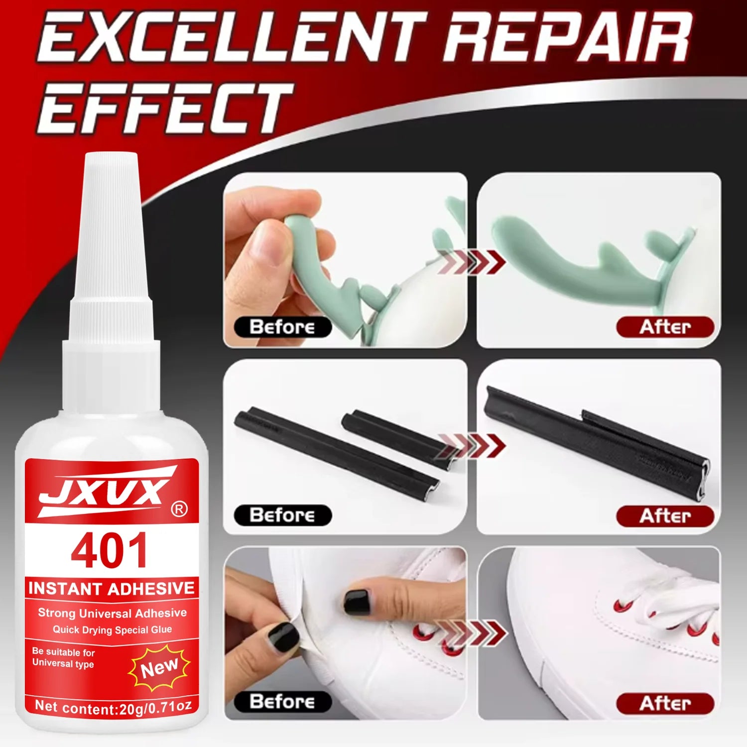JXVX 401 Instant Strength Adhesive 20g Precision Universal Needle Force Tape for Repair of Various Materials 1-10pcs