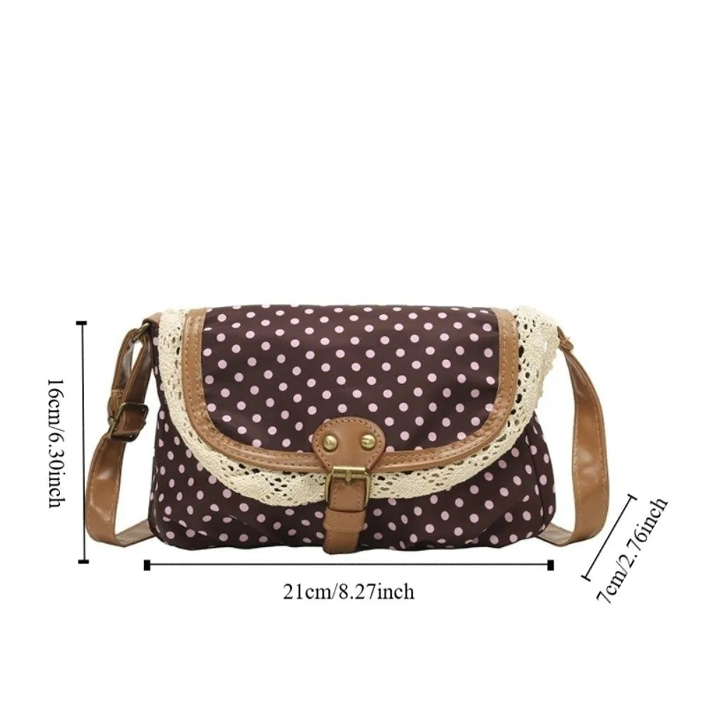 New Polka Dot Crossboby Bag Canvas Lace Trim One-Shoulder Bag Vintage Casual Commuting Bag for Women