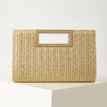 Women's Woven Handbag, Summer Beach Essential, Vacation Season, Solid Color, Straw Bag, Versatile Party Handbag, Detachable Shoulder Strap, Light Luxury Metal Handbag, Beach Wedding Handbag