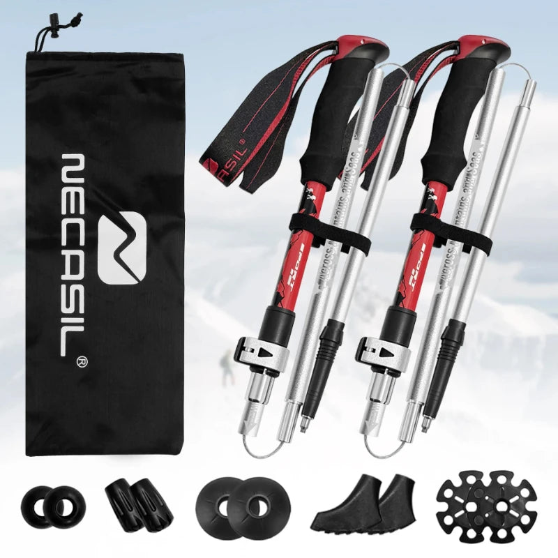2PCS Aluminum Alloy Folding Trekking Poles Set - Lightweight Telescoping Walking Sticks for Hiking,Off-Road & Outdoor Adventures