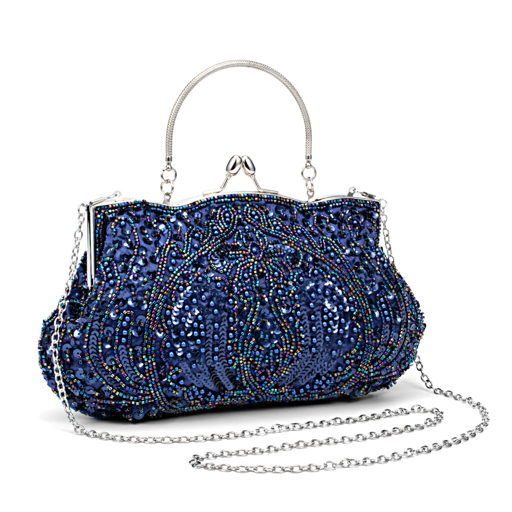 Retro Evening Bags For Women Clutch Bag Embroidered Sequins Beaded Chain Shoulder Bag For Dress Banquet Wedding Handbag Purse