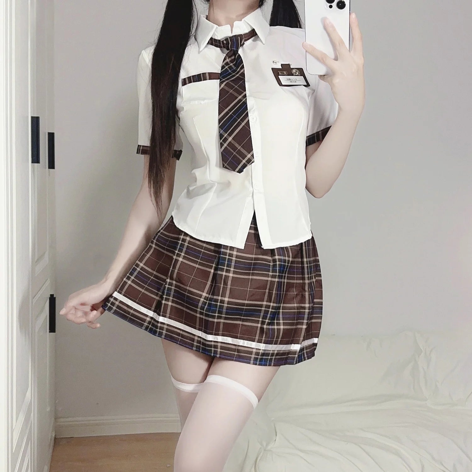 New British College Style Student Campus Color Play Uniform Temptation Summer Short Skirt with Pleated Skirt Checkered Set