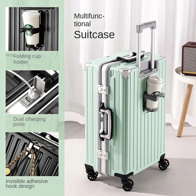 Trolley Luggage 20 26 30" Aluminium-framed Suitcase with Silent Wheels Unisex High-capacity Rolling Luggage Password Suitcase