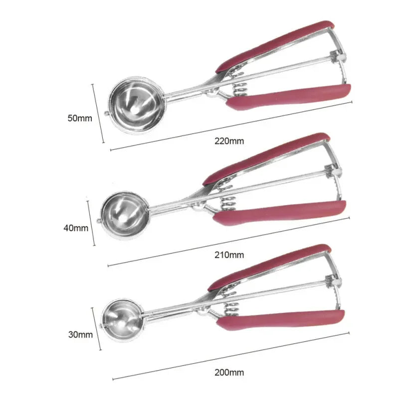 Stainless Steel Ice Cream Spoon 3/4/5cm 1pc Multifunctional Fruit Potato Mash Scoop with Spring Handle Kitchen Tool VIE LENTE