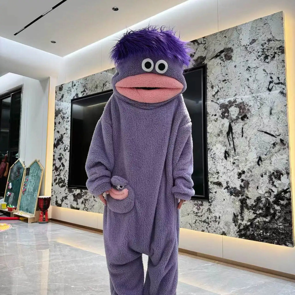 New Big Mouth Monster Cute Funny Onesie Pajamas Thickened Coral Fleece Homewear For Couples Men Women Autumn Cartoon Pajamas