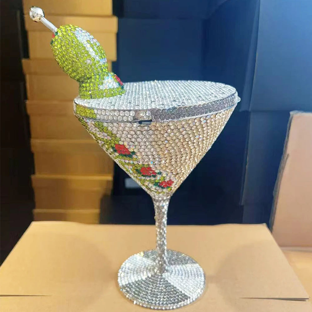 WHTUOHENG Martini Evening Bag Diamond Clutches Goblet Shape Crystal Party Rhinestone Wedding Clutch Cocktail Women Purse Handbag