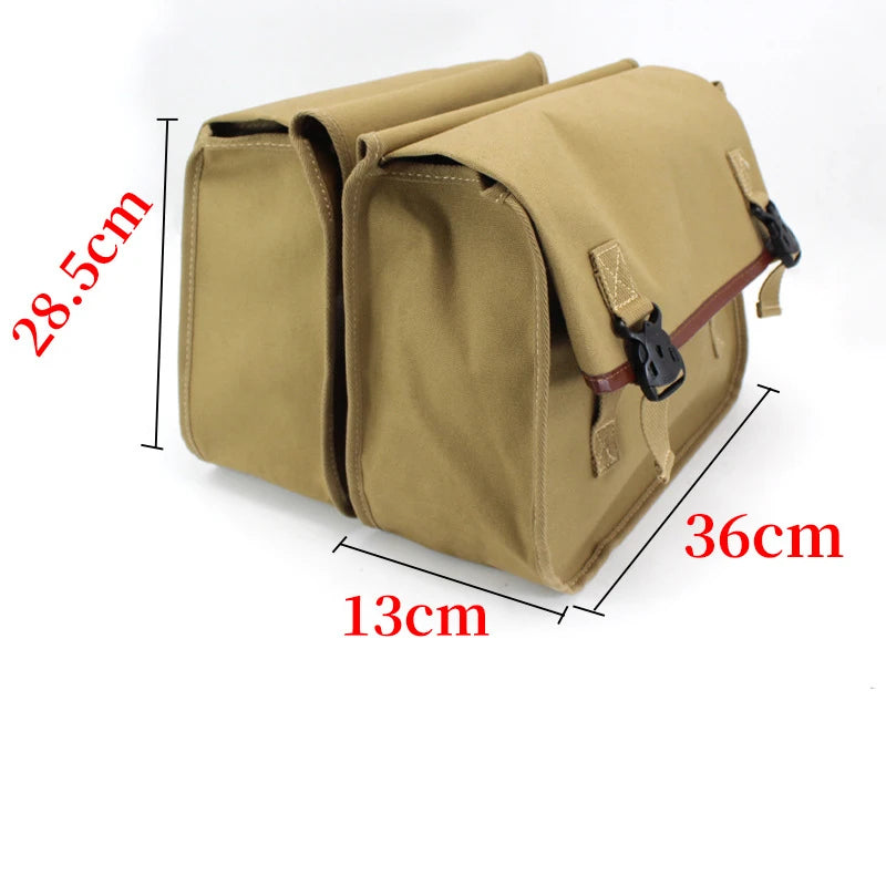 Double Pocket Canvas Throw Over Motorcycle Saddlebags Saddlebag Tool Bag Heavy-duty Waterproof Riding Side Bags, Black, Brown
