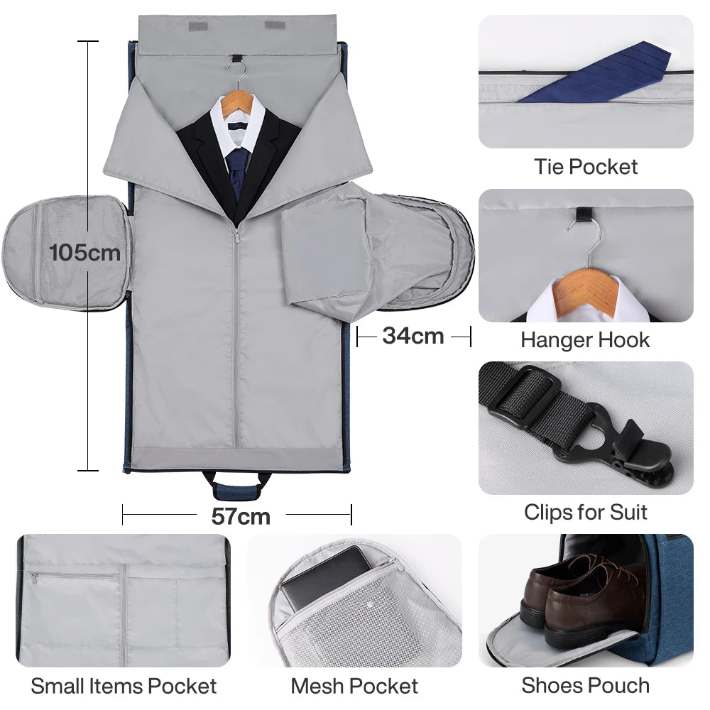 Mixi Carry On Garment Bag for Travel 56L Convertible Duffle Bag for Men Women 2 in 1 Hanging Luggage Suitcase Dress Suit Travel