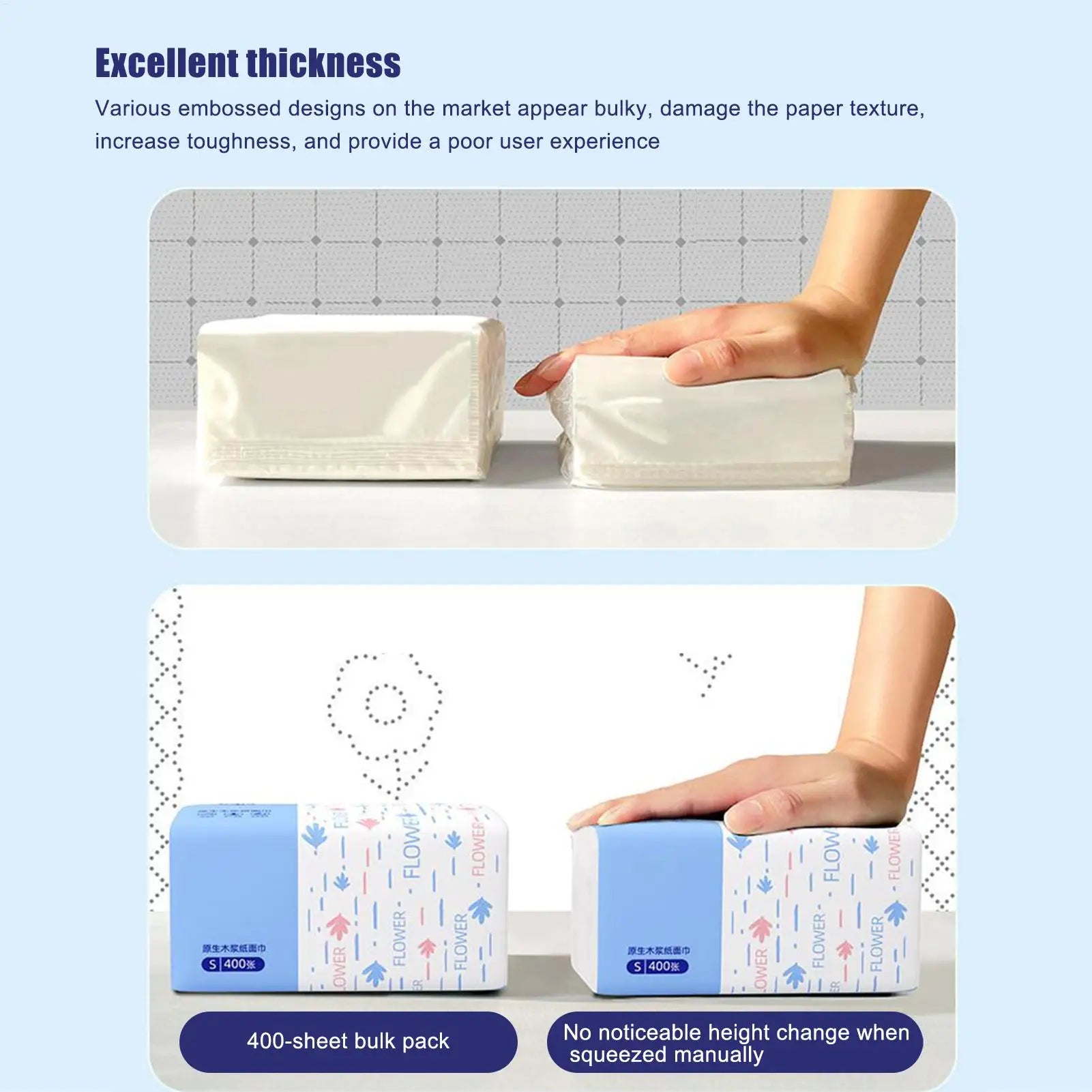 10 Packs 400 Paper Thickened Napkin S Size Household Paper Towel Comfortable Wood Facial Tissue Toilet Paper for Car Home Office