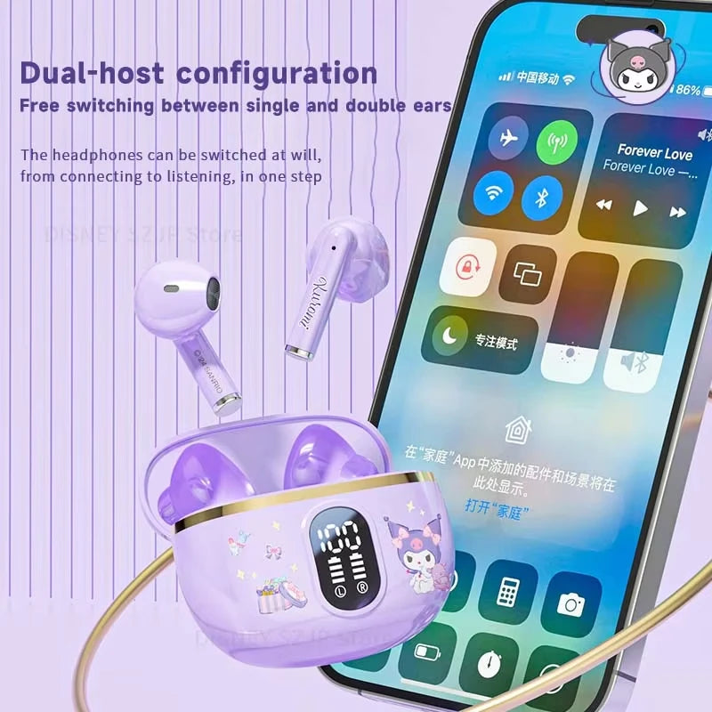 Original Sanrio TWS Bluetooth Earphones Clear Case Kuromi Wireless Headset Hello Kitty In-Ear Sport Noise Reduction Headphone