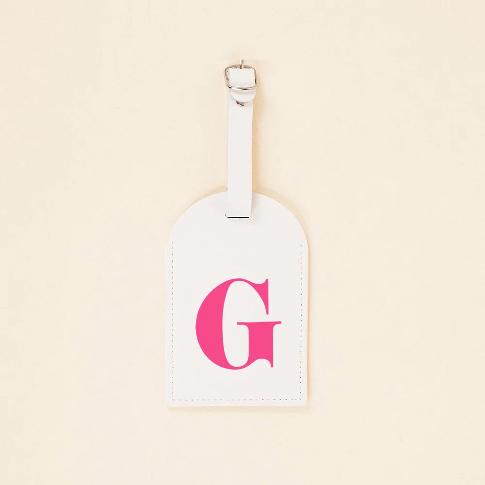 Rose Pink Initial Monogram Luggage Tag Bachelorette Party Favors Girls Trip Travel Gift PU Leather for Suitcase Baggage Handbag