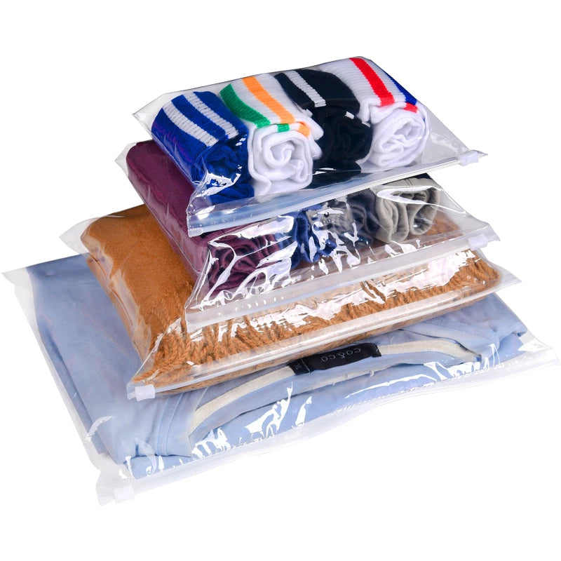 StoBag 10/5pcs Transparent Clothes Packaging Zipper Bags Plastic Clear Reusable Sealed Shirt Storage Organizer Reusable Pouches