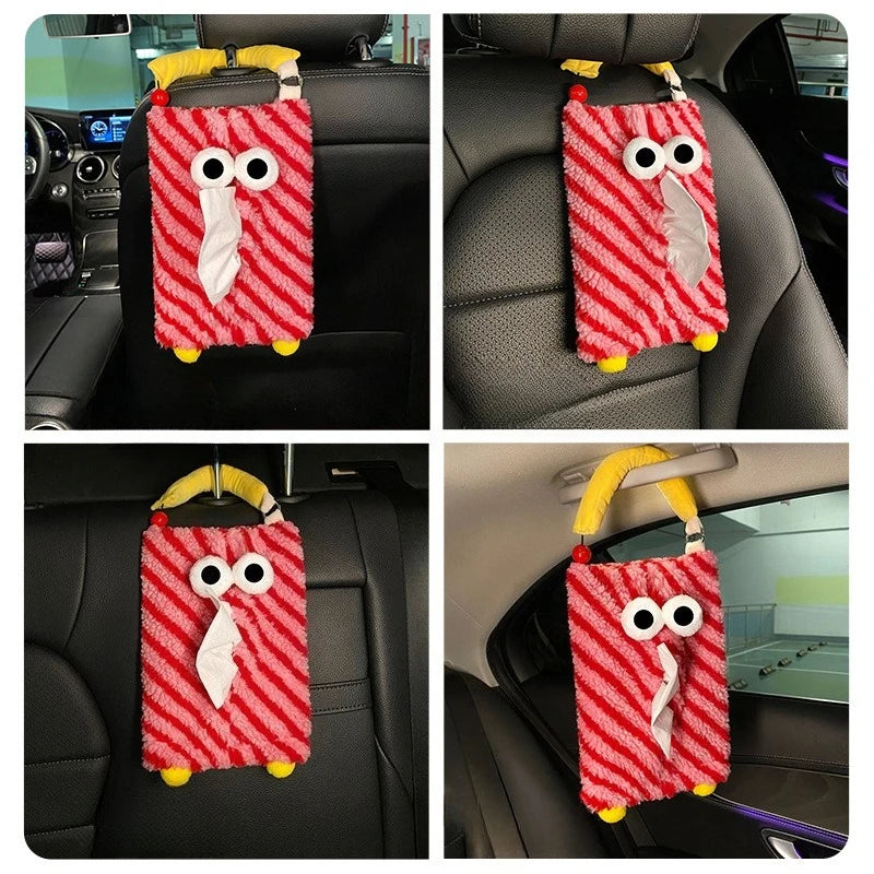 1PCS Cute 3D Flower Car Headrest Tissue Box, Seat Back Hanging Napkin Holder, Bubble Cloth Car Interior Vehicle Decor Accessory