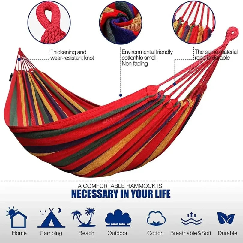 Double Hammock 2 Person Canvas Cotton Hammock with Tree Straps for Patio Garden Backyard Outdoor and Indoor Wholesale