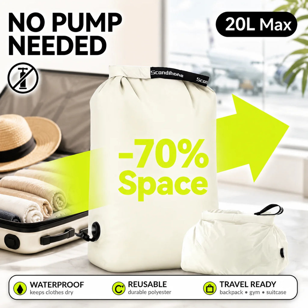 Travel Storage Bag Compression Sack Waterproof No Pump Vacuum Bag Clothes Organizer Space Saving Pouch for Backpacking Gym