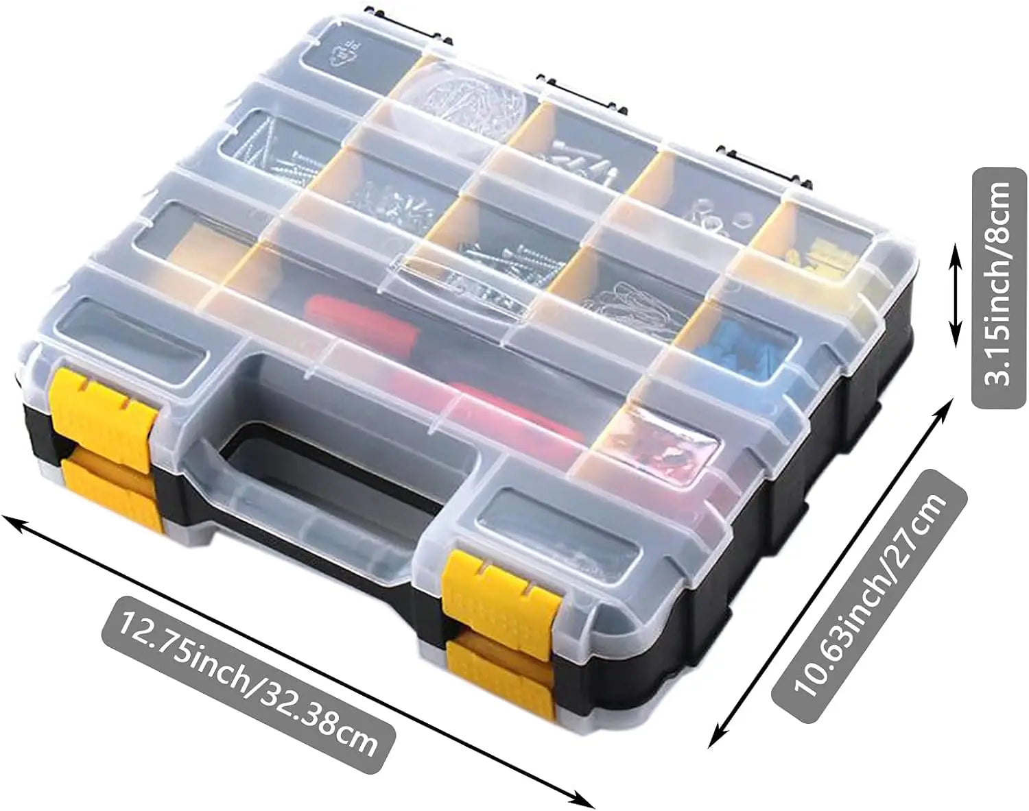 Tools Organizer Box Big Parts Storage Box 34-Compartment Double Side Hardware Organizers Plastic Dividers for Screws, Nuts,