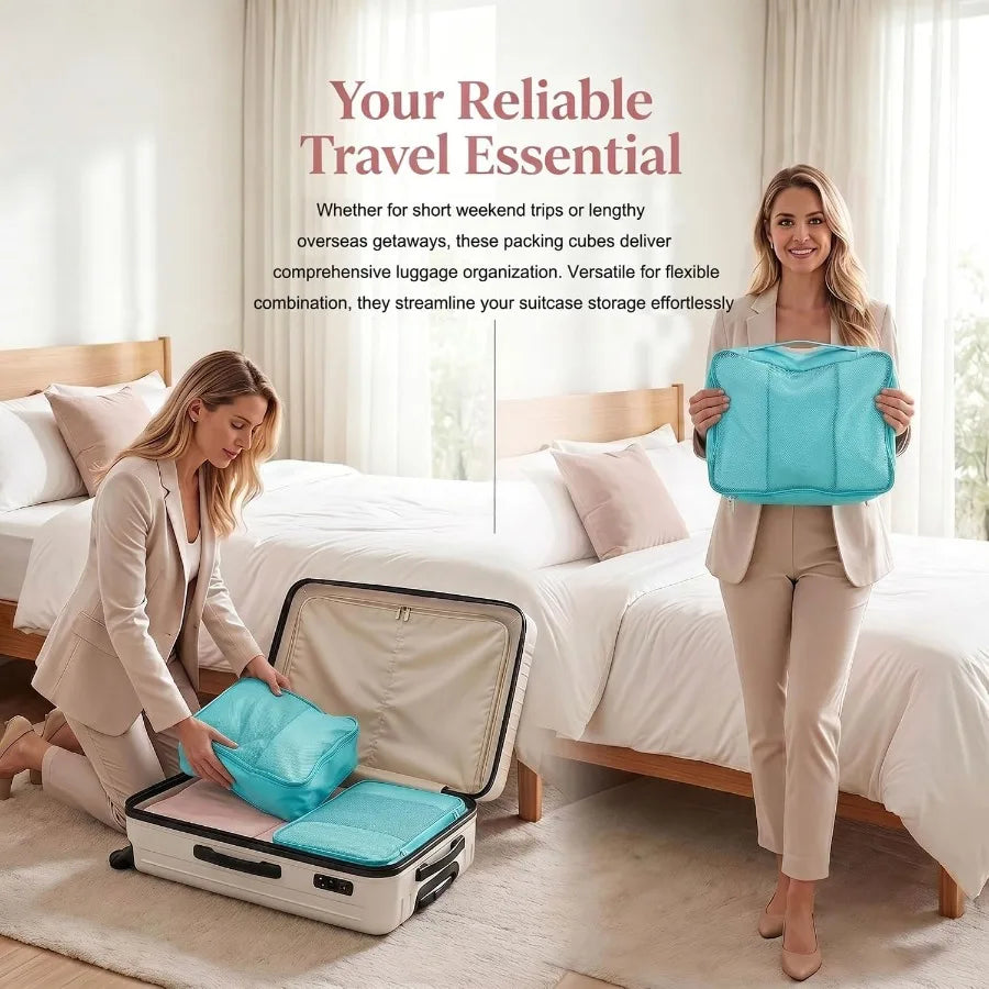 4/6Pcs Foldable Packing Cubes Luggage Packing Organizers for Travel Lightweight,See Through Breathable Mesh Design 40*30*12CM