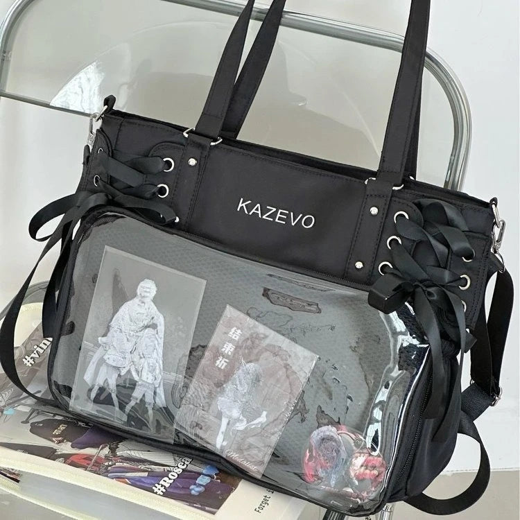Large Capacity for Class Book Carrying Mailman Bag Girls Bow JK Shoulder Ita Bag Handbag College Style Crossbody Bag with Ribbon