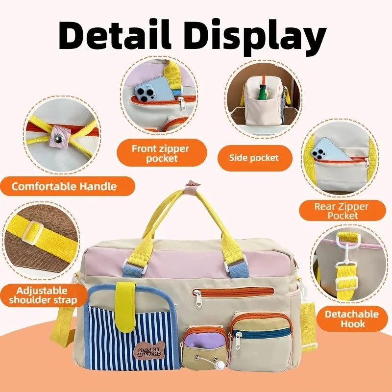Large Capacity Color Block Travel Duffel Bag,Portable Overnight Duffel Bag,Sport Fitness Tote Bag