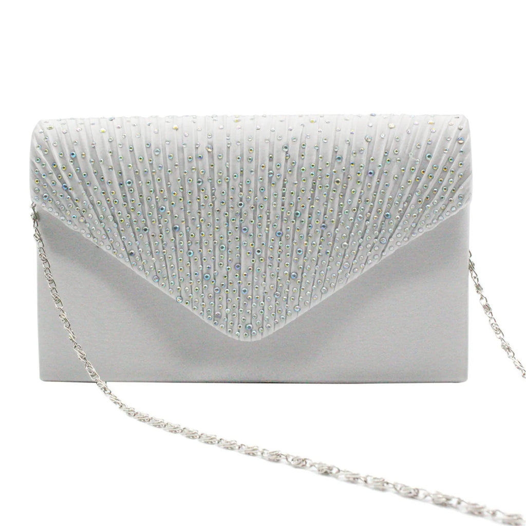 Women'S Fashion Elegant Clutches Trend Satin Rhinestone Shoulder Bag With Thin Chain Party Banquet Dress Matching Evening Bags