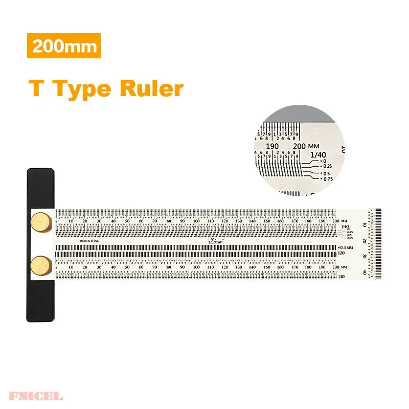 Stainless Woodworking Scribing Mark Line Gauge Carpenter Measuring Tool High-Precision Scale Ruler T-Type Hole Ruler