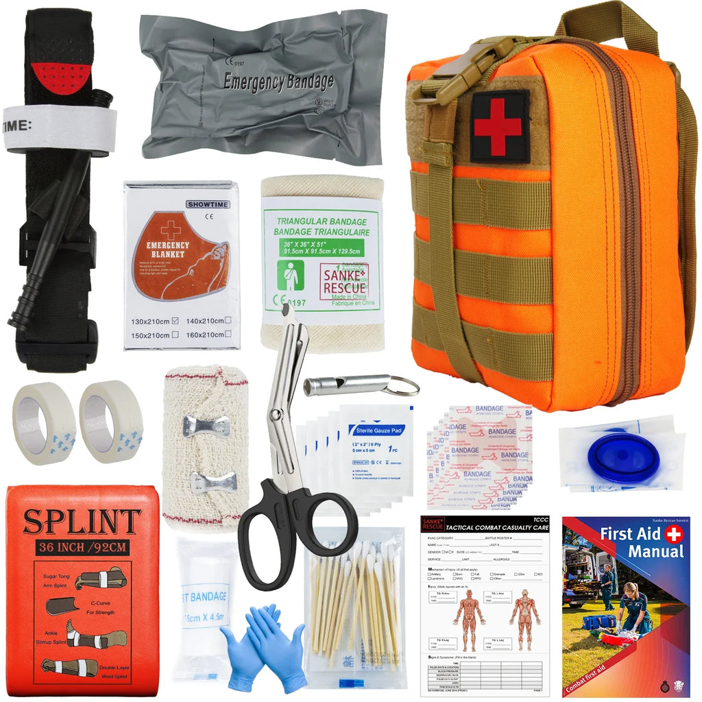 First Aid Survival Kit Tactical IFAK Pouch Supplied full set Molle Camping Kit with 18 EMT Tourniquet Items Emergency Outdoors