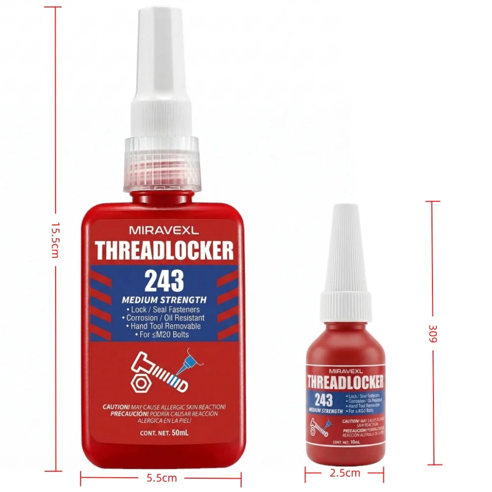 MIRAVEXL 243 Threadlocker Medium Strength Anaerobic Adhesive Antiloose Screw Glue Oil Resistant Fastener Sealant 10ml 50ml