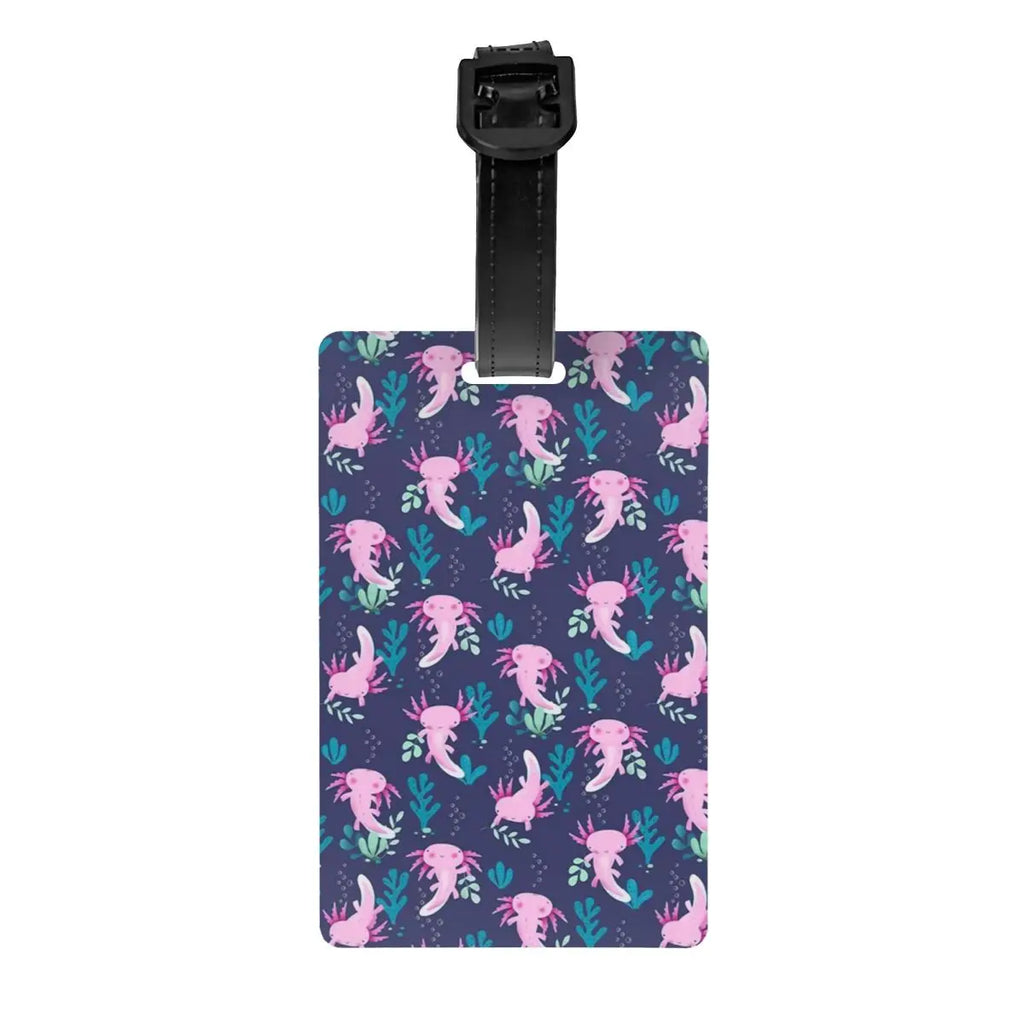 Custom Cute Salamander Animal Axolotls Luggage Tag Privacy Protection Baggage Tags Travel Bag Labels Suitcase