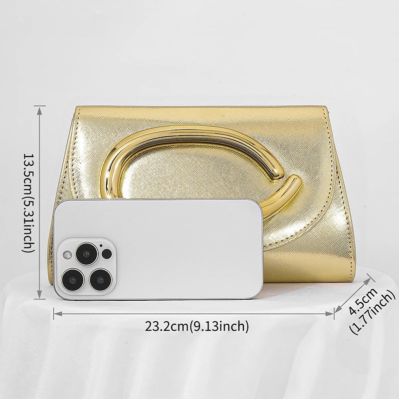 Women's Elegant Metallic Evening Clutch Bag, Luxury Party Purse, Crossbody Handbag With Chain Strap For Wedding Prom Banquet