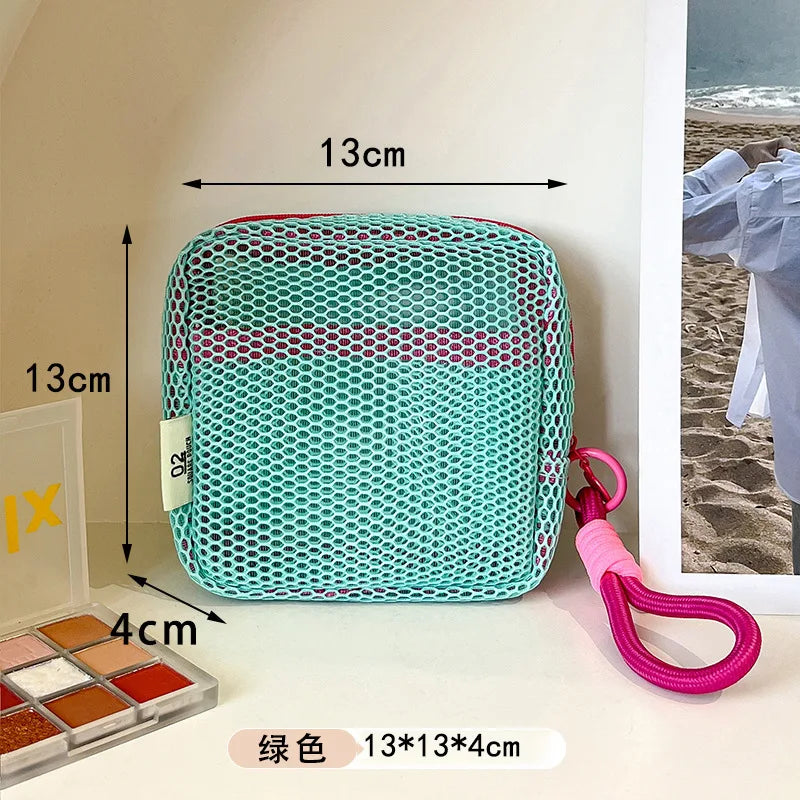 2026 Mini Coin Purse Portable Mesh Makeup Bag Dopamine Mesh Cloth Money Lipstick Eyeshadow Storage Bag for Travelling Shoping